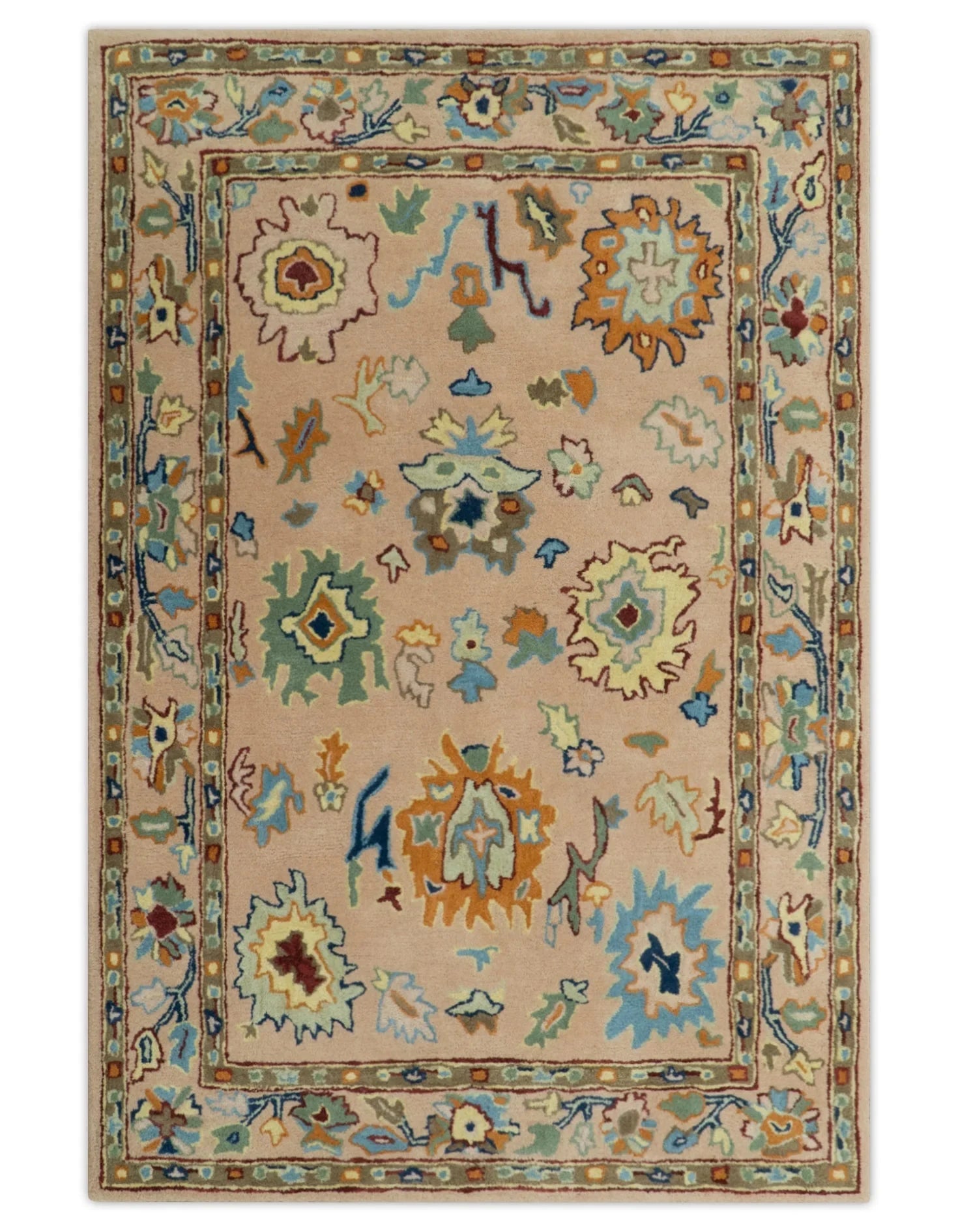 Hand Tufted Pink Peach and Gold Modern Colorful Oushak Rug, Kids, Living Room and Bedroom Rug | TRD6461 - The Rug Decor