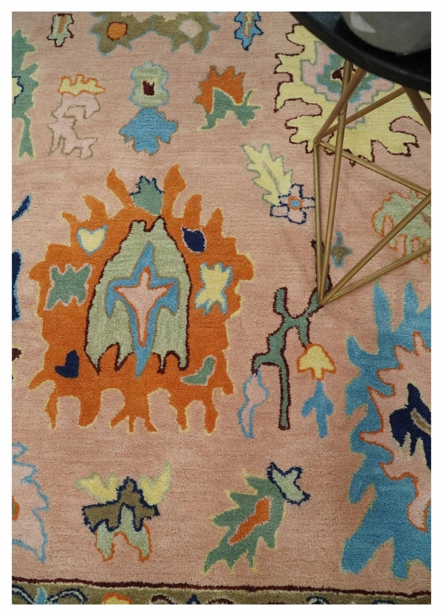 Hand Tufted Pink Peach and Gold Modern Colorful Oushak Rug, Kids, Living Room and Bedroom Rug | TRD6461 - The Rug Decor