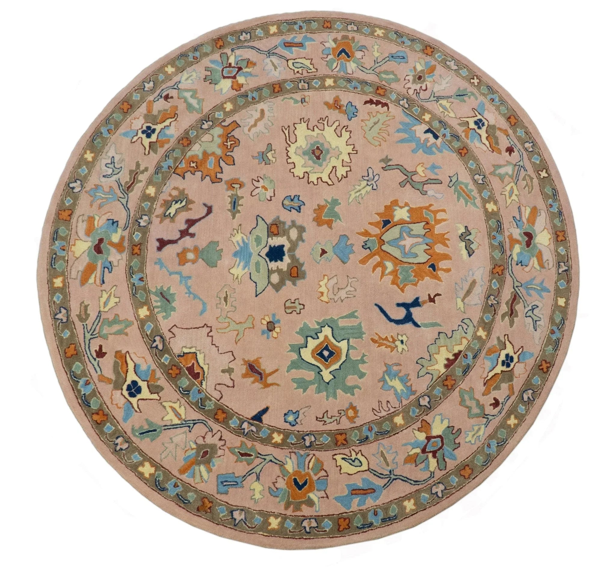 Hand Tufted Pink Peach and Gold Modern Colorful Oushak Rug, Kids, Living Room and Bedroom Rug | TRD6461 - The Rug Decor