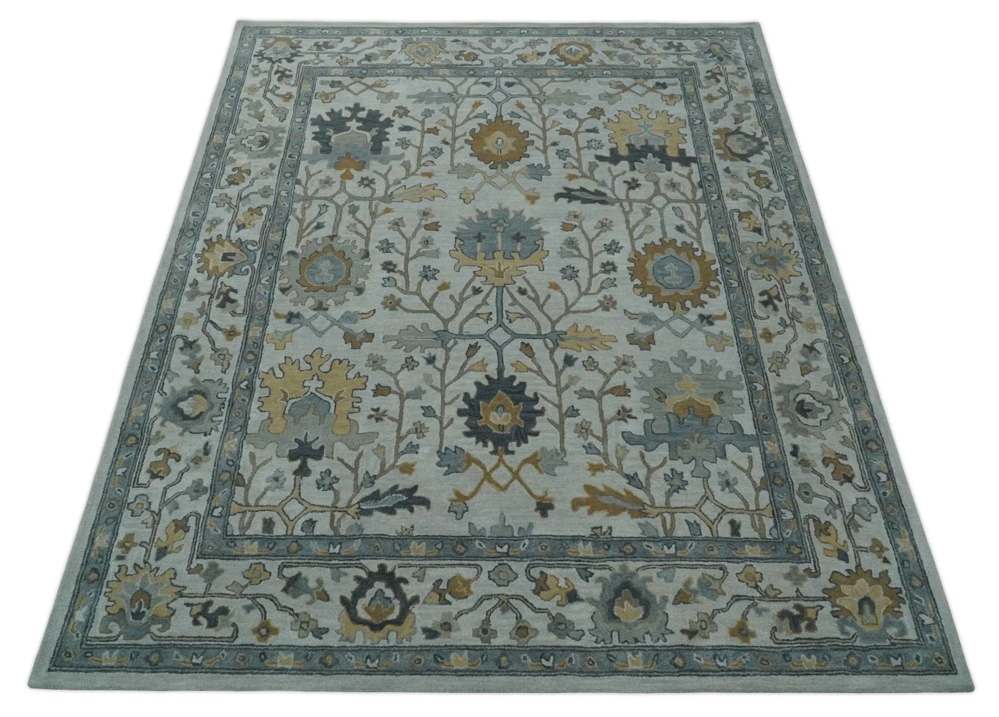 Hand Tufted Silver and Blue Donegal Oushak Rug, 8x10, 9x12 Multi Size Living Room and Bedroom Rug | TRD6499 - The Rug Decor