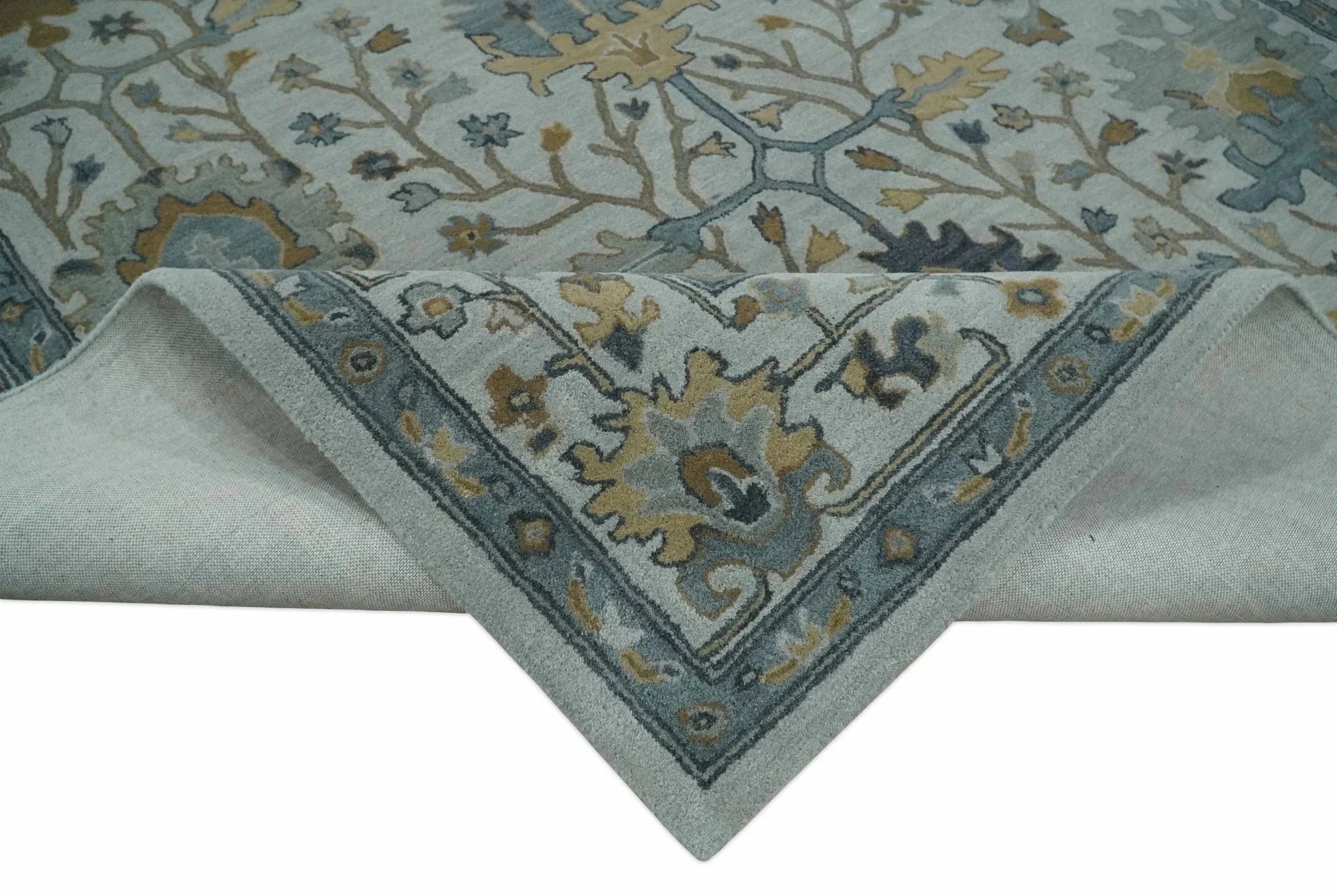 Hand Tufted Silver and Blue Donegal Oushak Rug, 8x10, 9x12 Multi Size Living Room and Bedroom Rug | TRD6499 - The Rug Decor