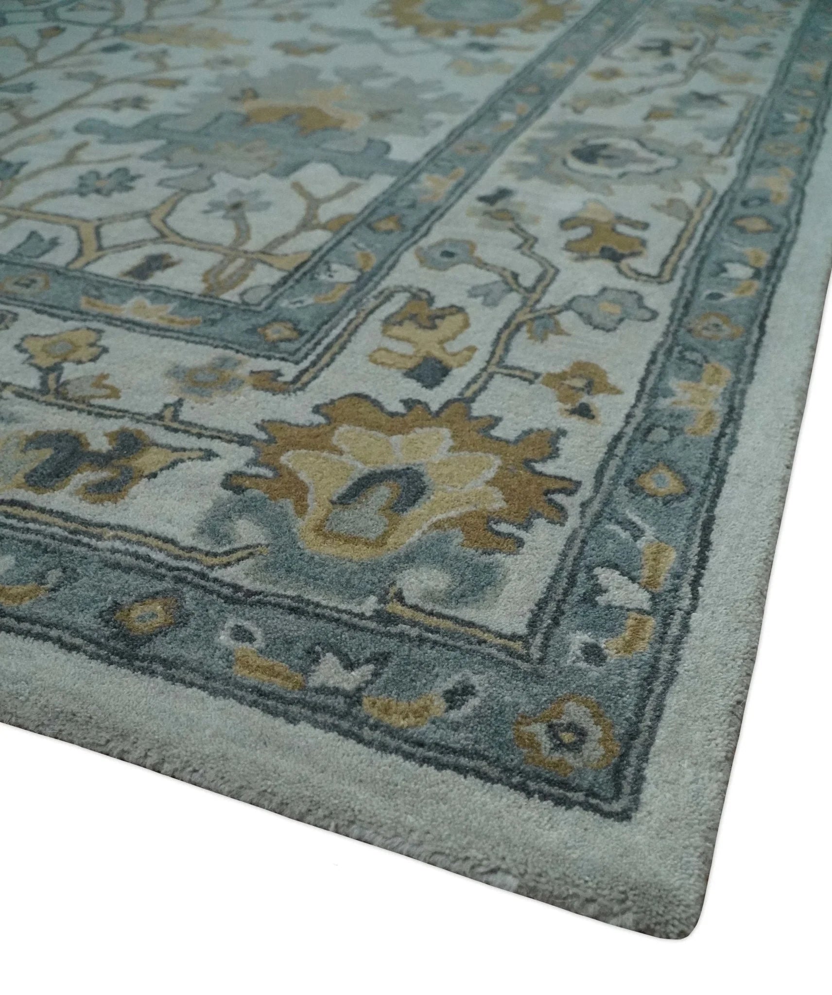 Hand Tufted Silver and Blue Donegal Oushak Rug, 8x10, 9x12 Multi Size Living Room and Bedroom Rug | TRD6499 - The Rug Decor
