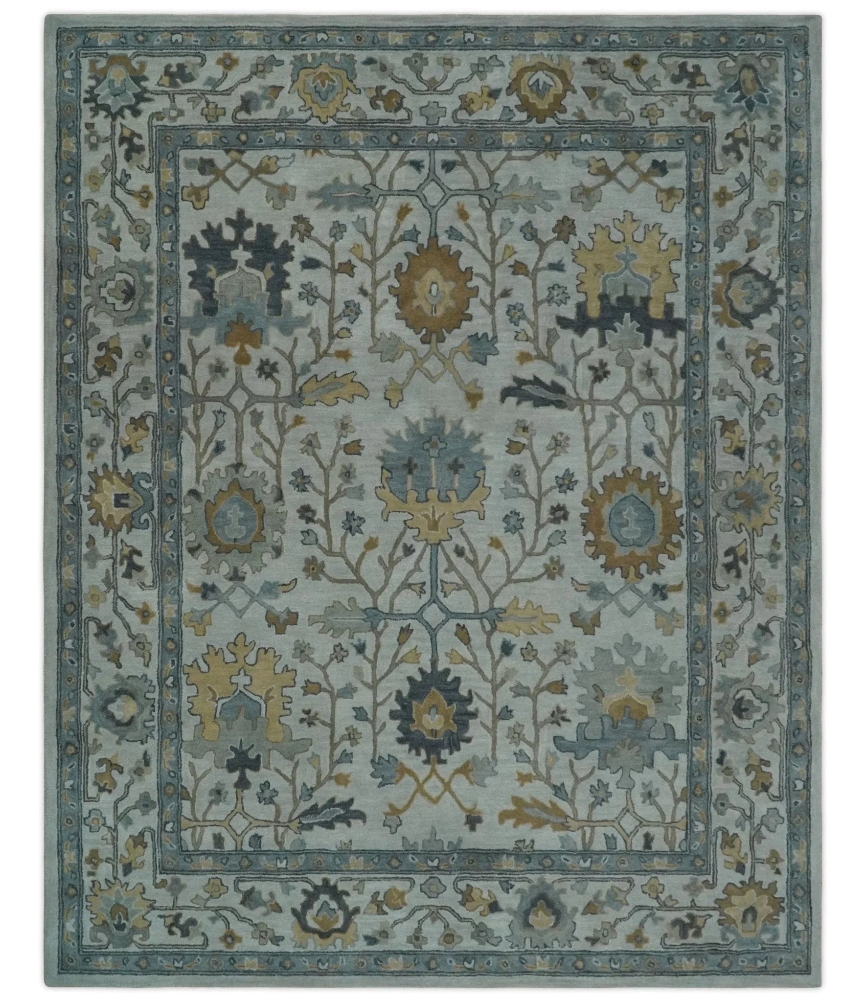 Hand Tufted Silver and Blue Donegal Oushak Rug, 8x10, 9x12 Multi Size Living Room and Bedroom Rug | TRD6499 - The Rug Decor