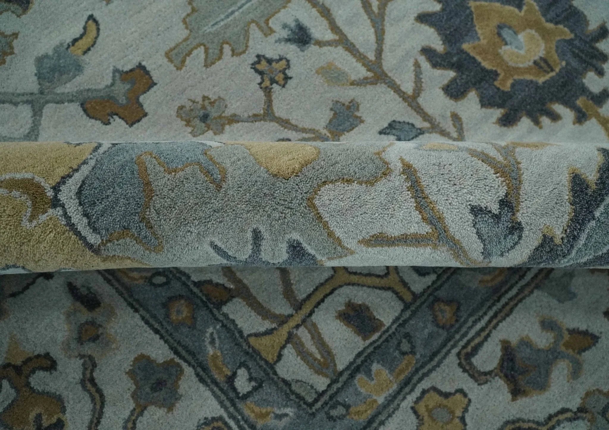 Hand Tufted Silver and Blue Donegal Oushak Rug, 8x10, 9x12 Multi Size Living Room and Bedroom Rug | TRD6499 - The Rug Decor