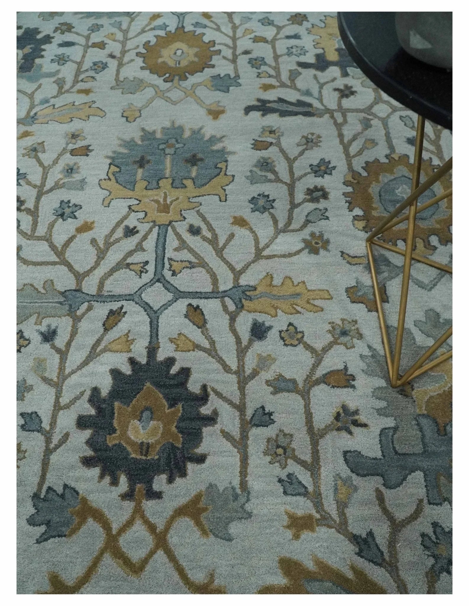 Hand Tufted Silver and Blue Donegal Oushak Rug, 8x10, 9x12 Multi Size Living Room and Bedroom Rug | TRD6499 - The Rug Decor