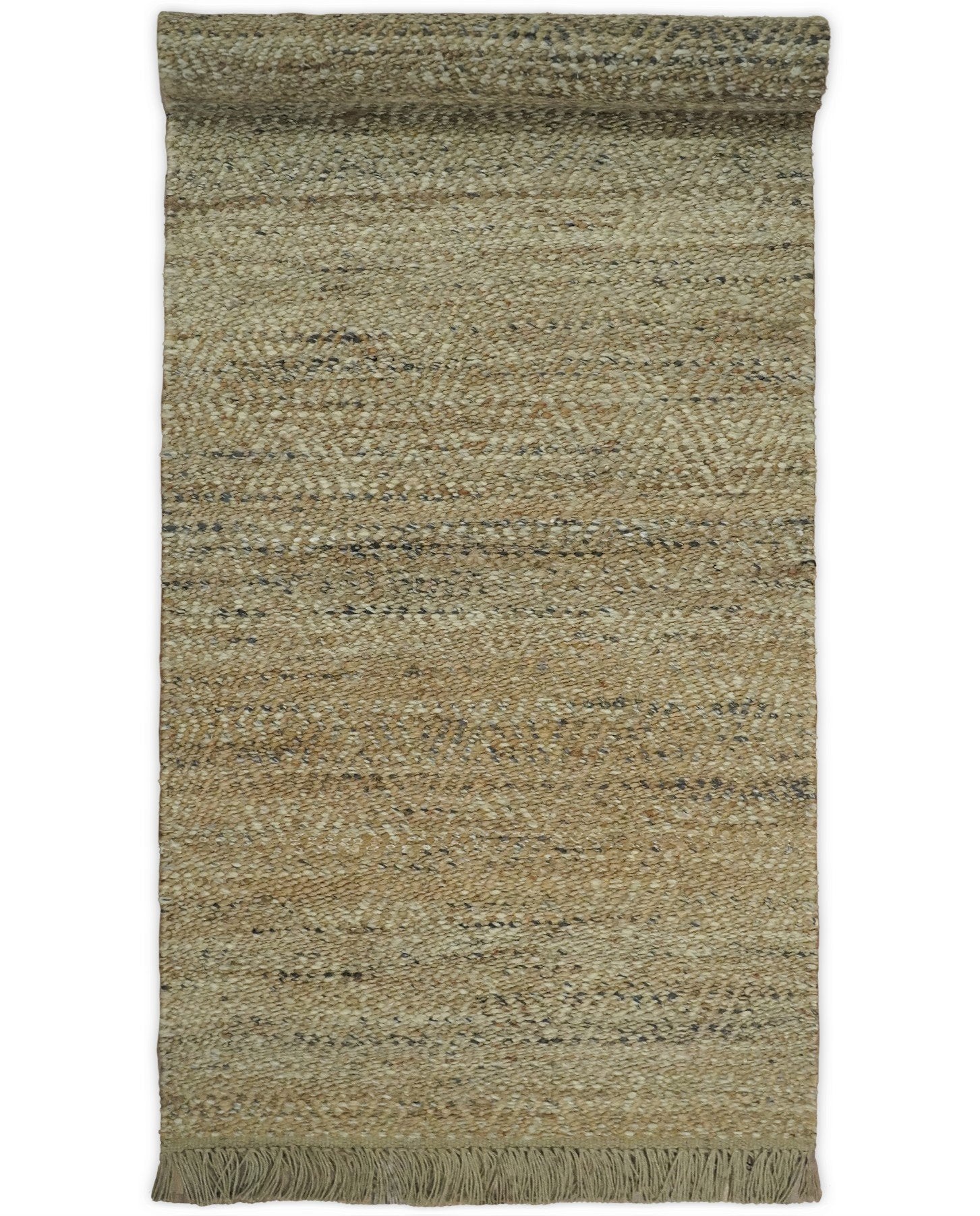 Hand Woven Jute and Wool Rug in Natural Fiber Brown and Ivory