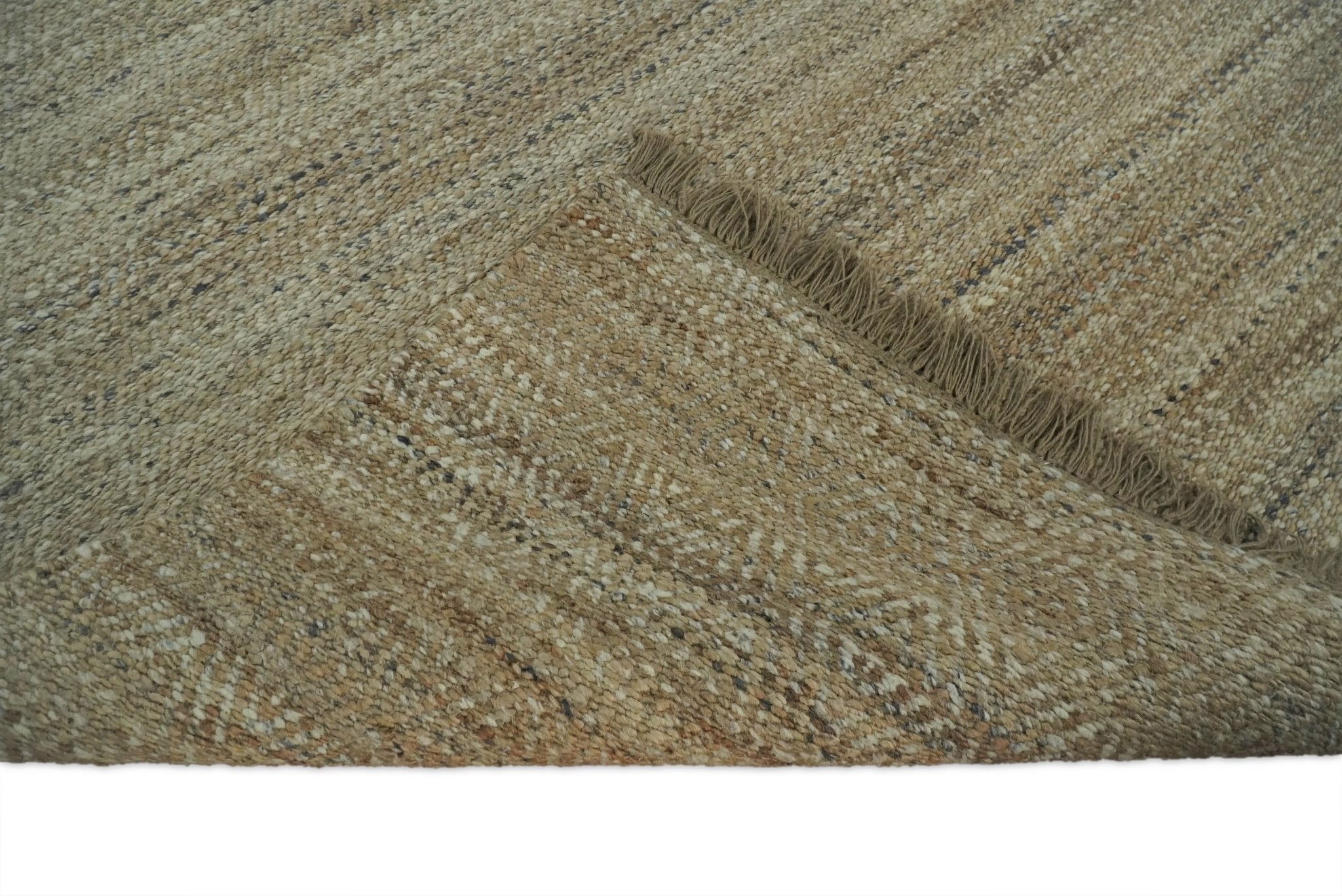 Hand Woven Jute and Wool Rug in Natural Fiber Brown and Ivory