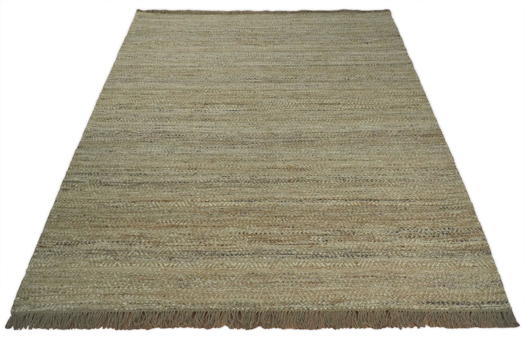 Hand Woven Jute and Wool Rug in Natural Fiber Brown and Ivory