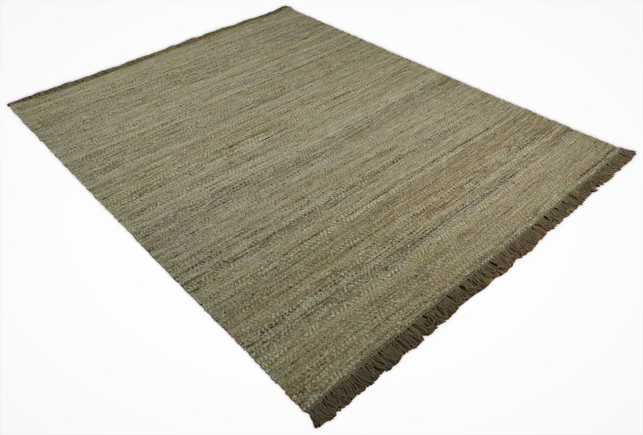 Hand Woven Jute and Wool Rug in Natural Fiber Brown and Ivory