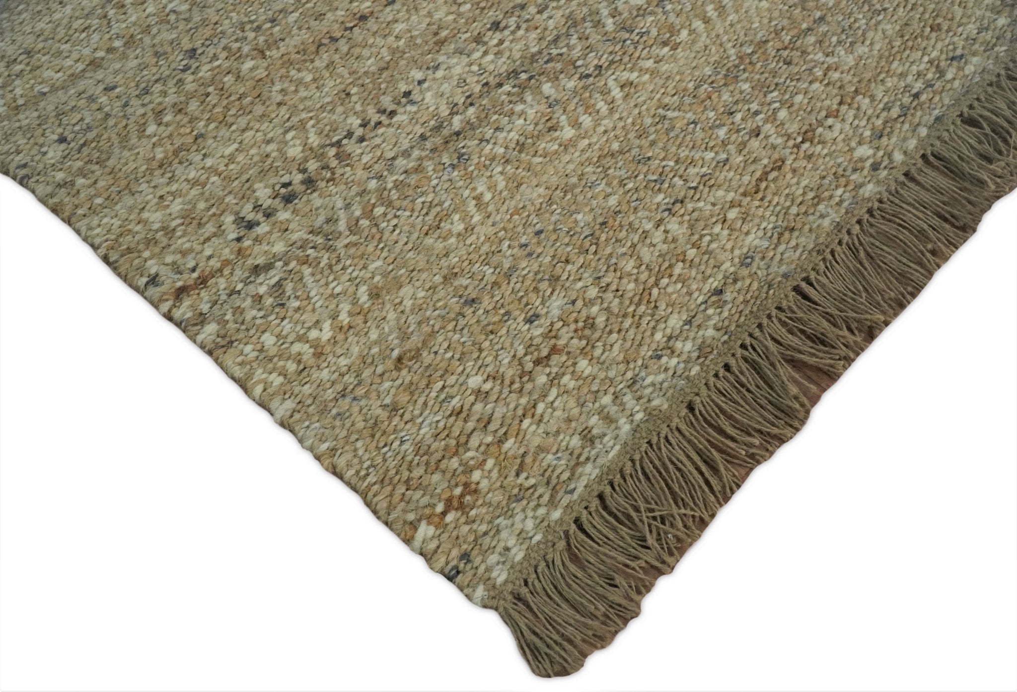 Hand Woven Jute and Wool Rug in Natural Fiber Brown and Ivory