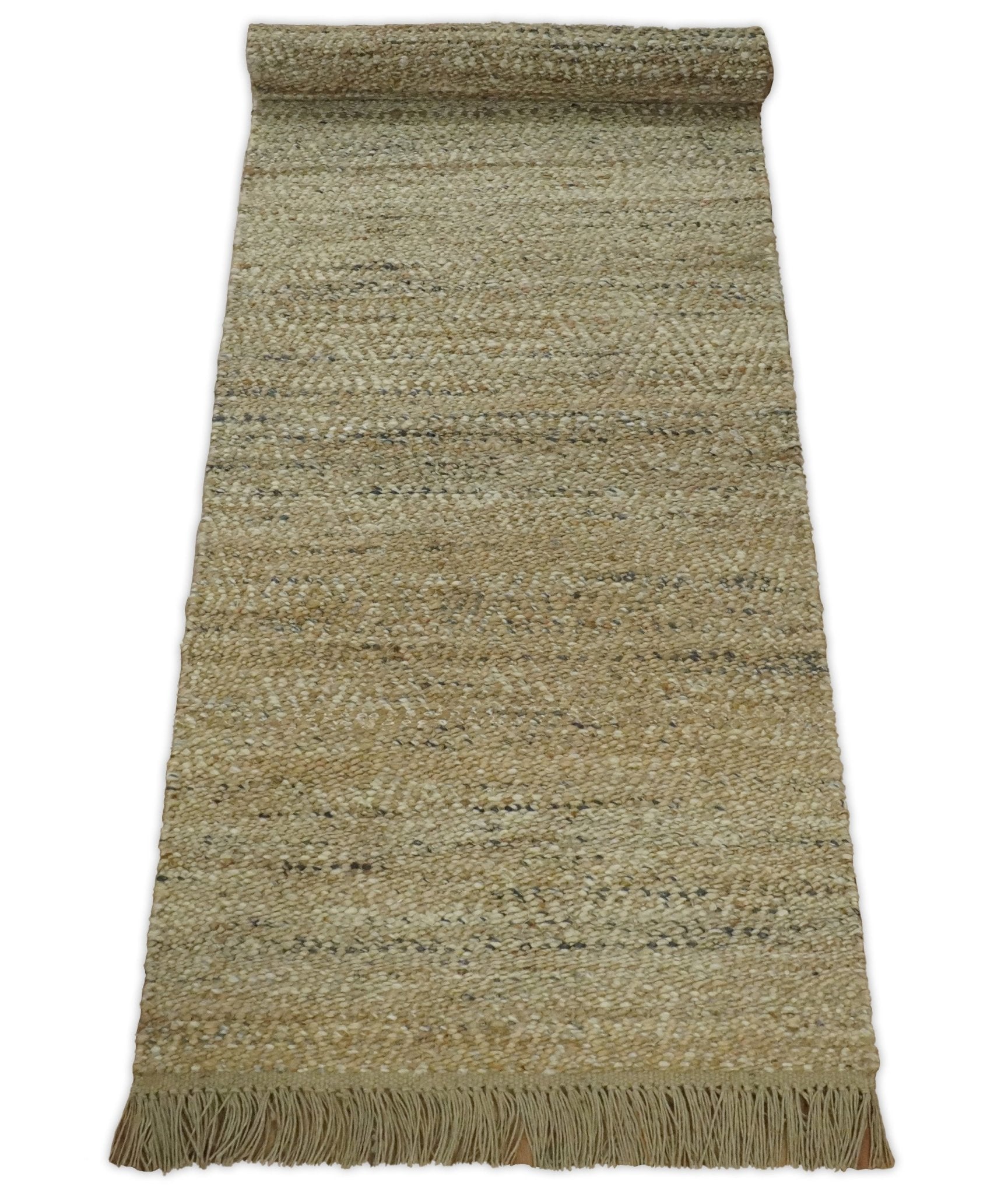 Hand Woven Jute and Wool Rug in Natural Fiber Brown and Ivory
