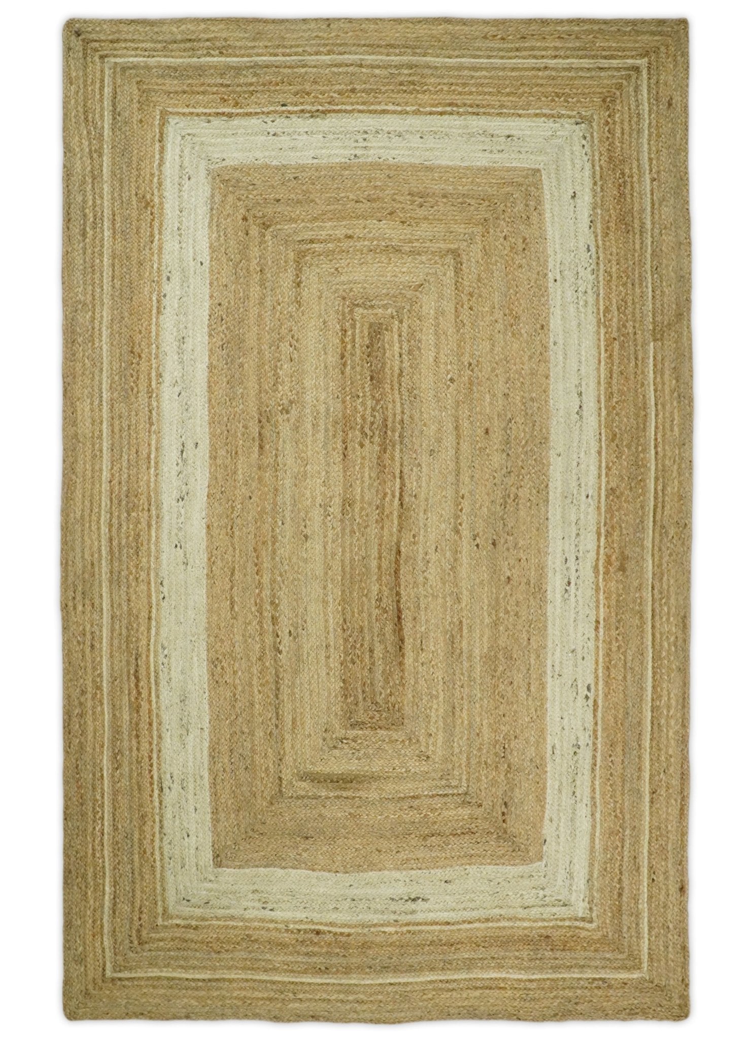 Hand Woven Natural Fiber White and Brown Natural Jute Rug