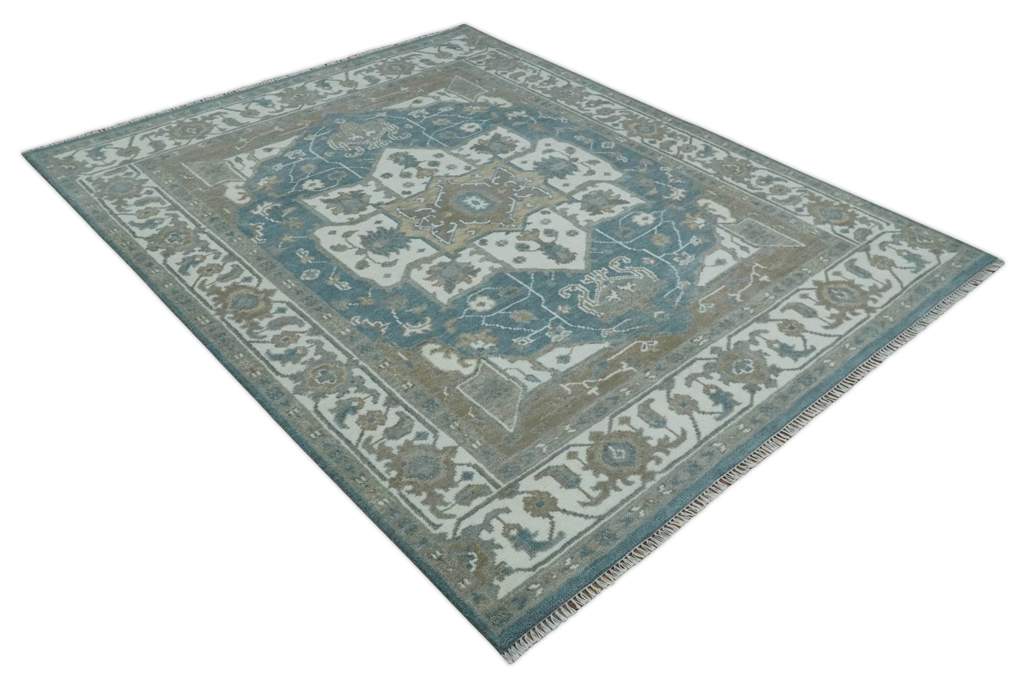 Handmade 5x8, 6x9, 8x10, 9x12, 10x14 and 12x15 Antique Traditional Persian Blue and Ivory Area Rug | TRDCP104 - The Rug Decor