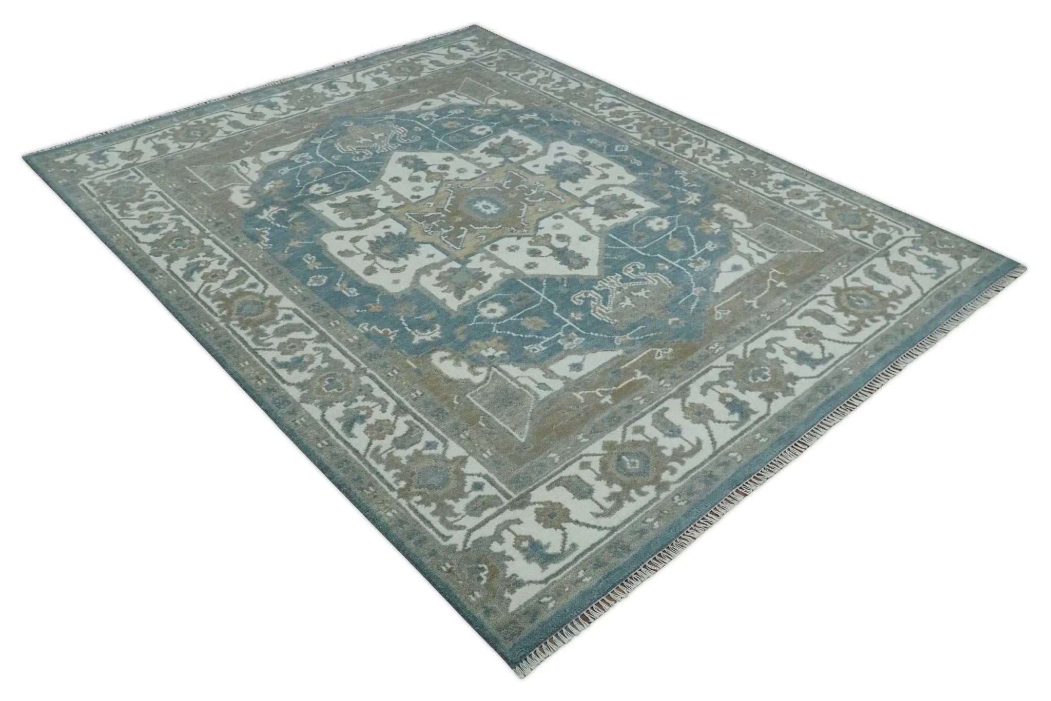 Handmade 5x8, 6x9, 8x10, 9x12, 10x14 and 12x15 Antique Traditional Persian Blue and Ivory Area Rug | TRDCP104 - The Rug Decor
