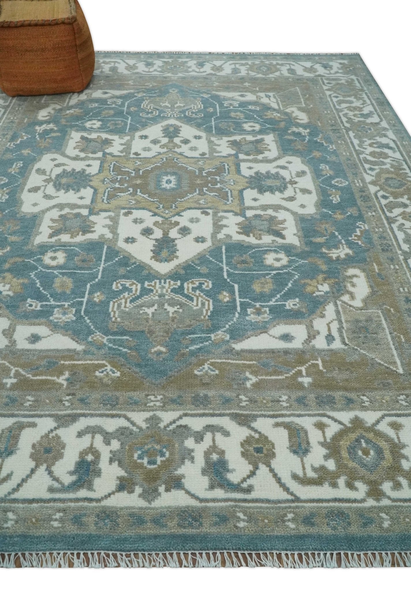 Handmade 5x8, 6x9, 8x10, 9x12, 10x14 and 12x15 Antique Traditional Persian Blue and Ivory Area Rug | TRDCP104 - The Rug Decor
