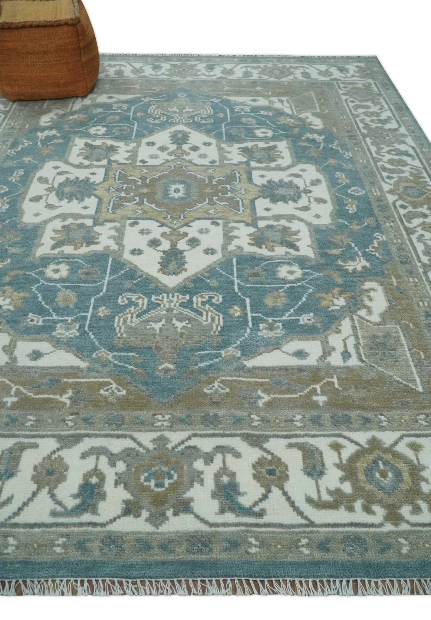 Handmade 5x8, 6x9, 8x10, 9x12, 10x14 and 12x15 Antique Traditional Persian Blue and Ivory Area Rug | TRDCP104 - The Rug Decor