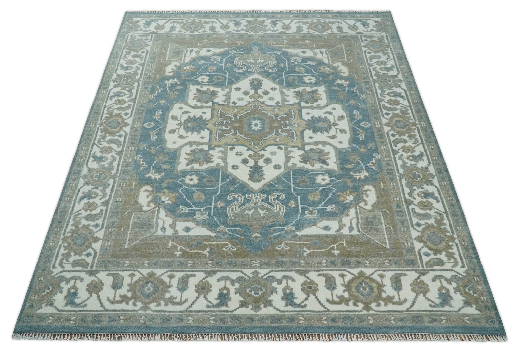 Handmade 5x8, 6x9, 8x10, 9x12, 10x14 and 12x15 Antique Traditional Persian Blue and Ivory Area Rug | TRDCP104 - The Rug Decor
