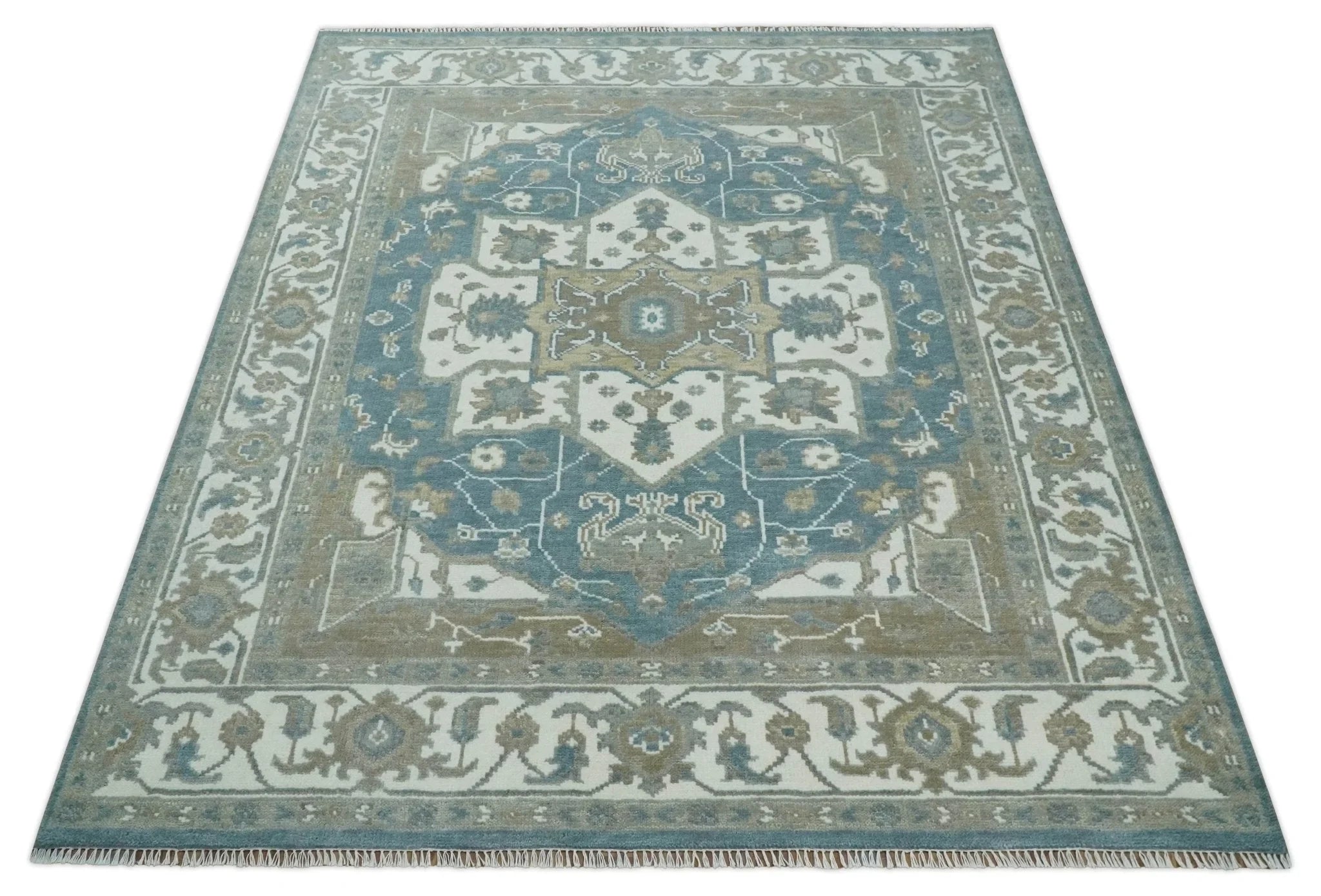 Handmade 5x8, 6x9, 8x10, 9x12, 10x14 and 12x15 Antique Traditional Persian Blue and Ivory Area Rug | TRDCP104 - The Rug Decor