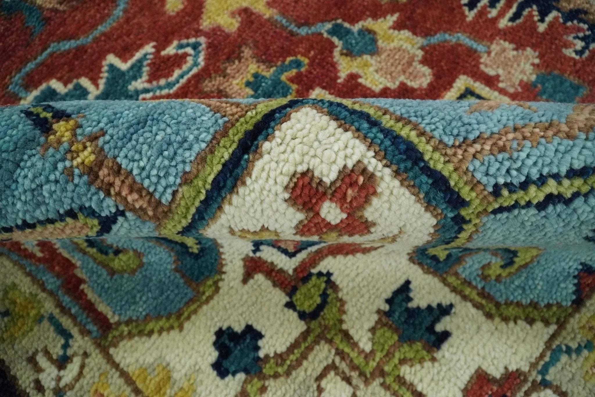 Handmade 6x9 Rust and Blue Traditional Vintage Heriz Serapi Rug | TRDCP11469 - The Rug Decor