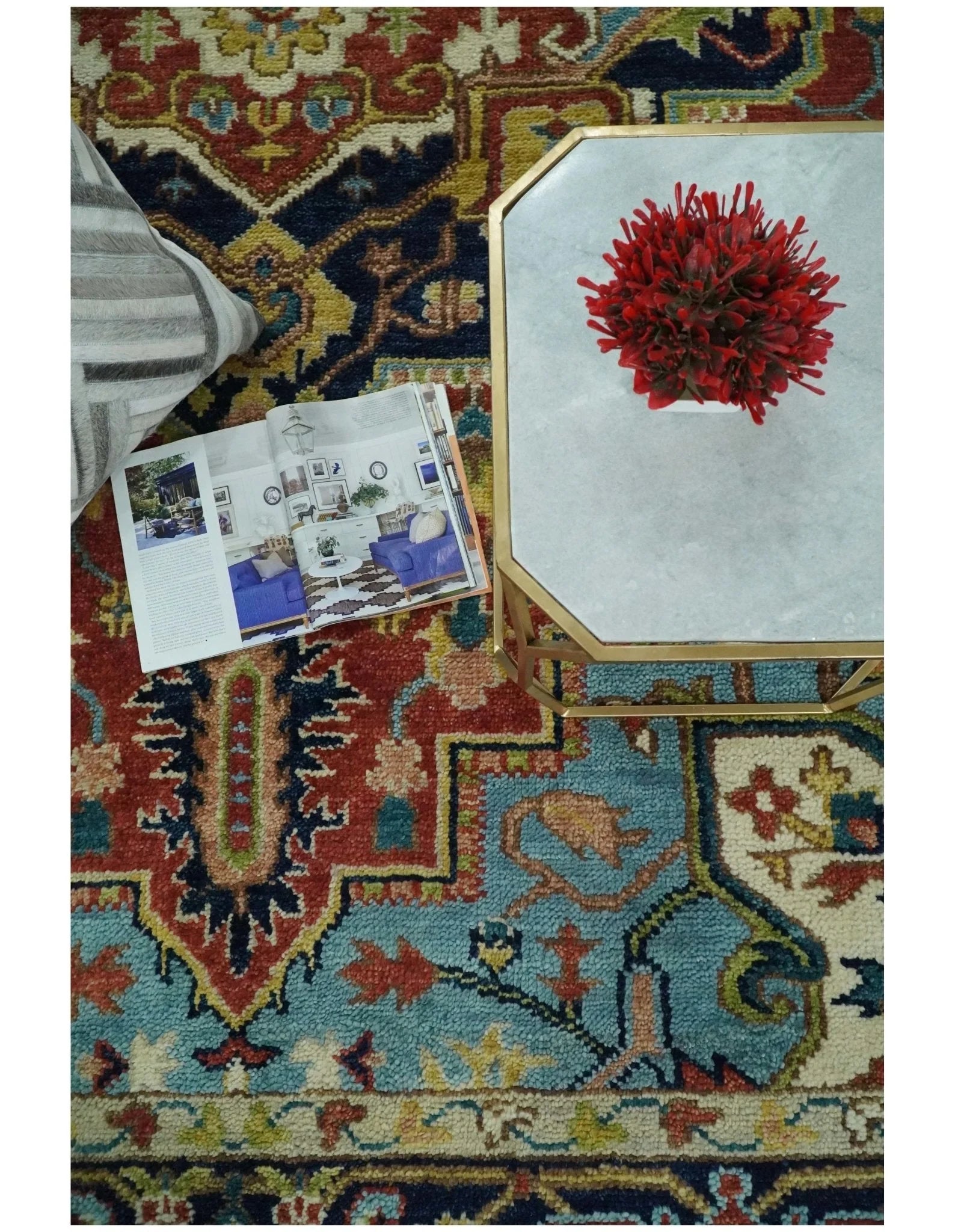 Handmade 6x9 Rust and Blue Traditional Vintage Heriz Serapi Rug | TRDCP11469 - The Rug Decor