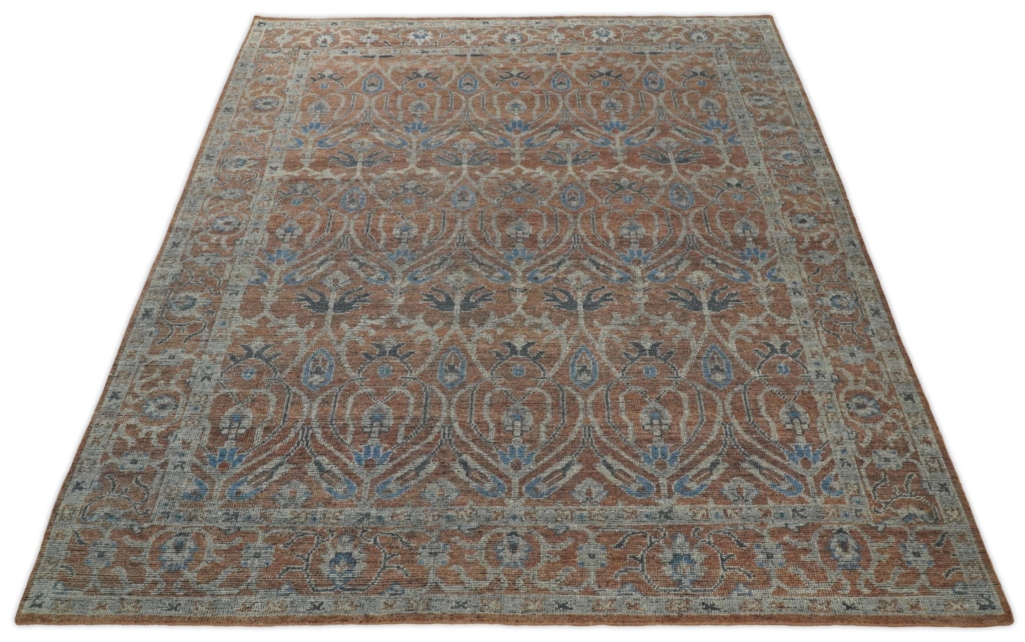 Handmade 8x10 Rust and Blue Traditional Antique Area Rug | TRD2271 - The Rug Decor