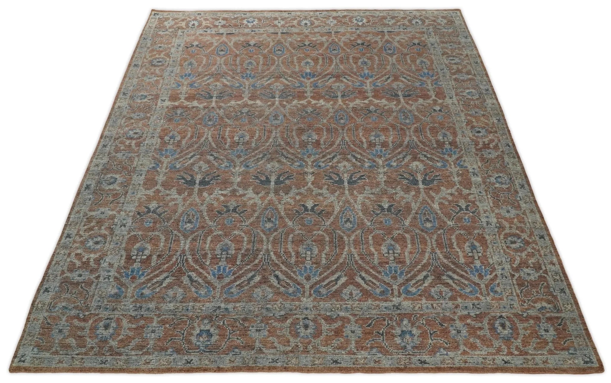 Handmade 8x10 Rust and Blue Traditional Antique Area Rug | TRD2271 - The Rug Decor