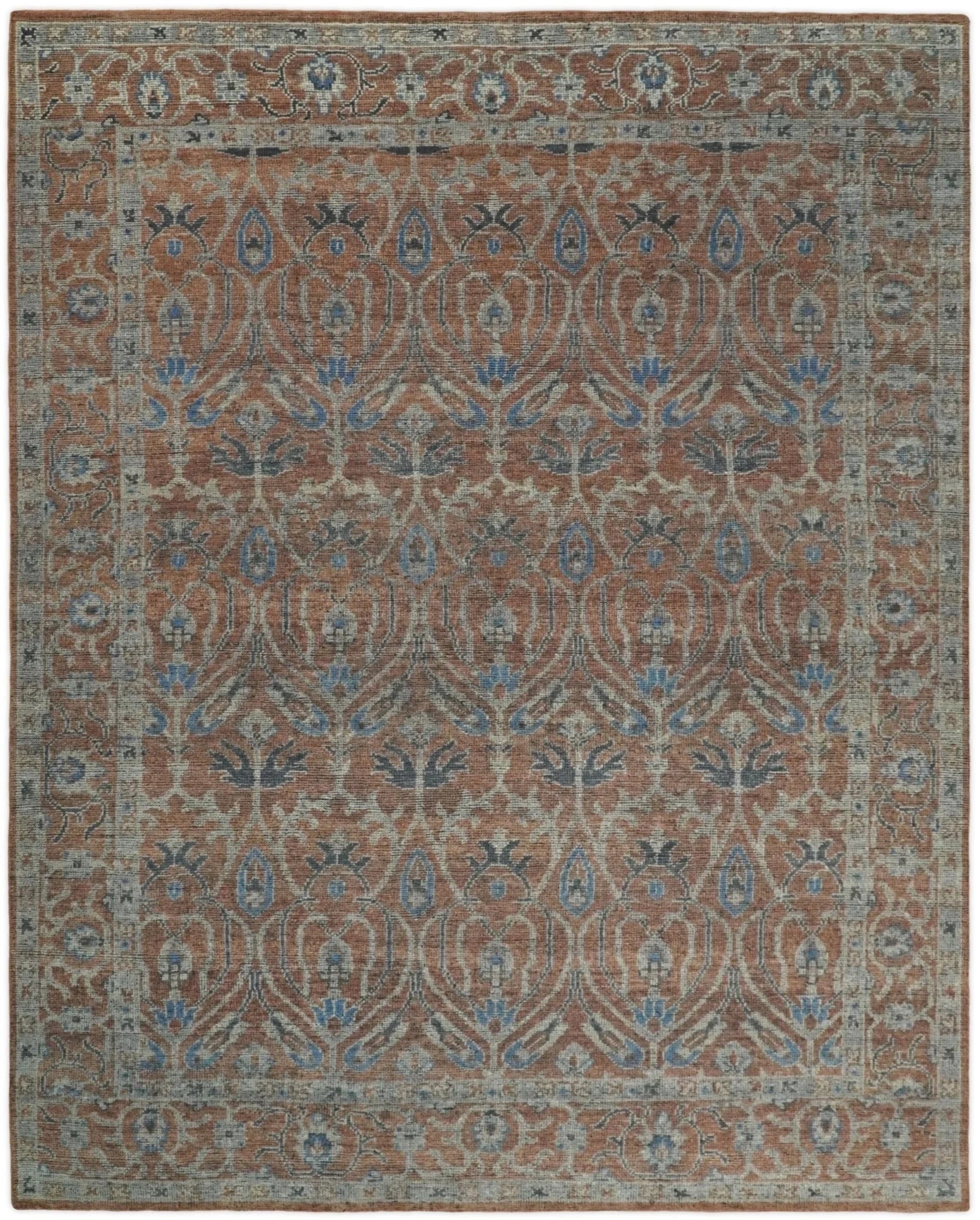 Handmade 8x10 Rust and Blue Traditional Antique Area Rug | TRD2271 - The Rug Decor