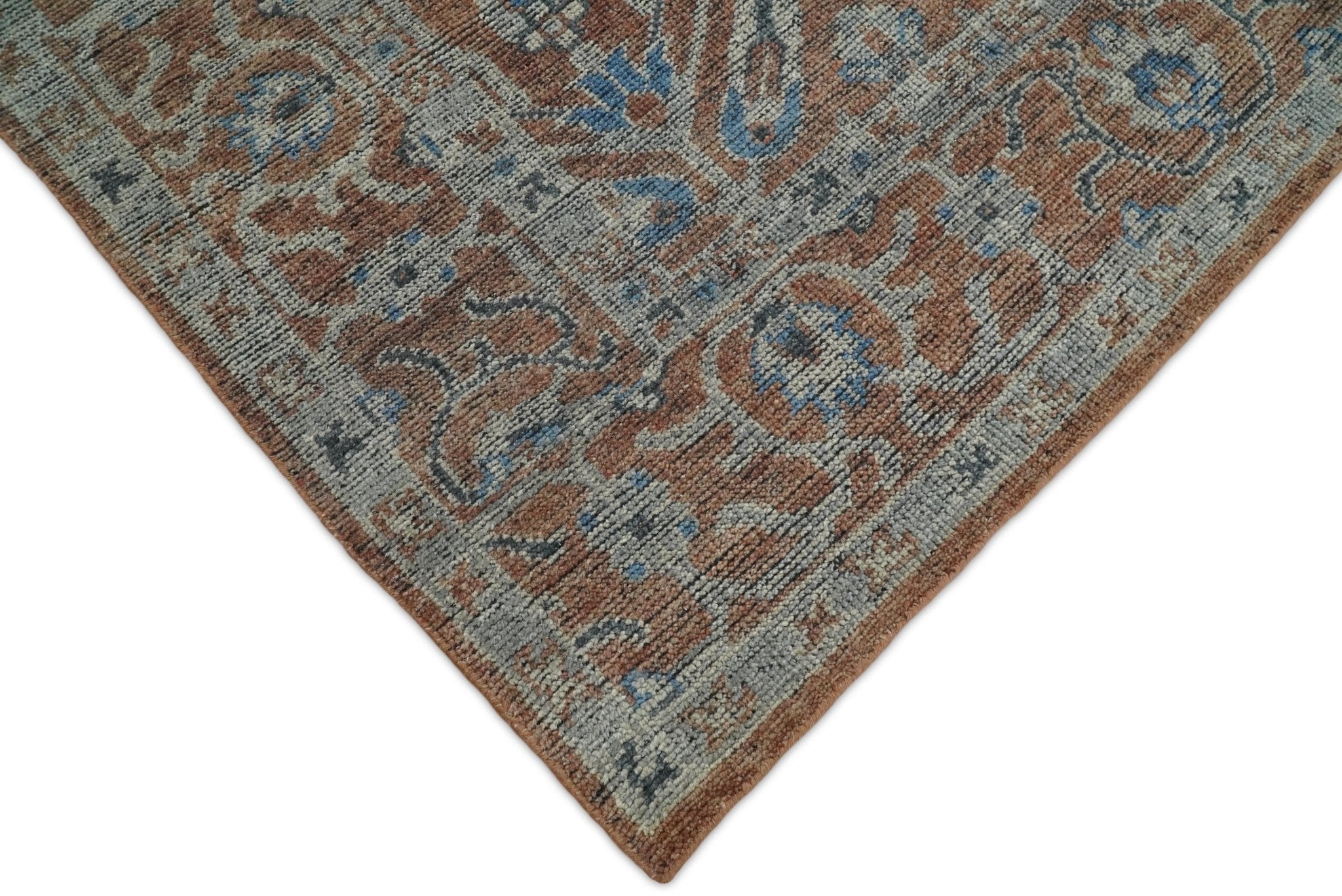 Handmade 8x10 Rust and Blue Traditional Antique Area Rug | TRD2271 - The Rug Decor