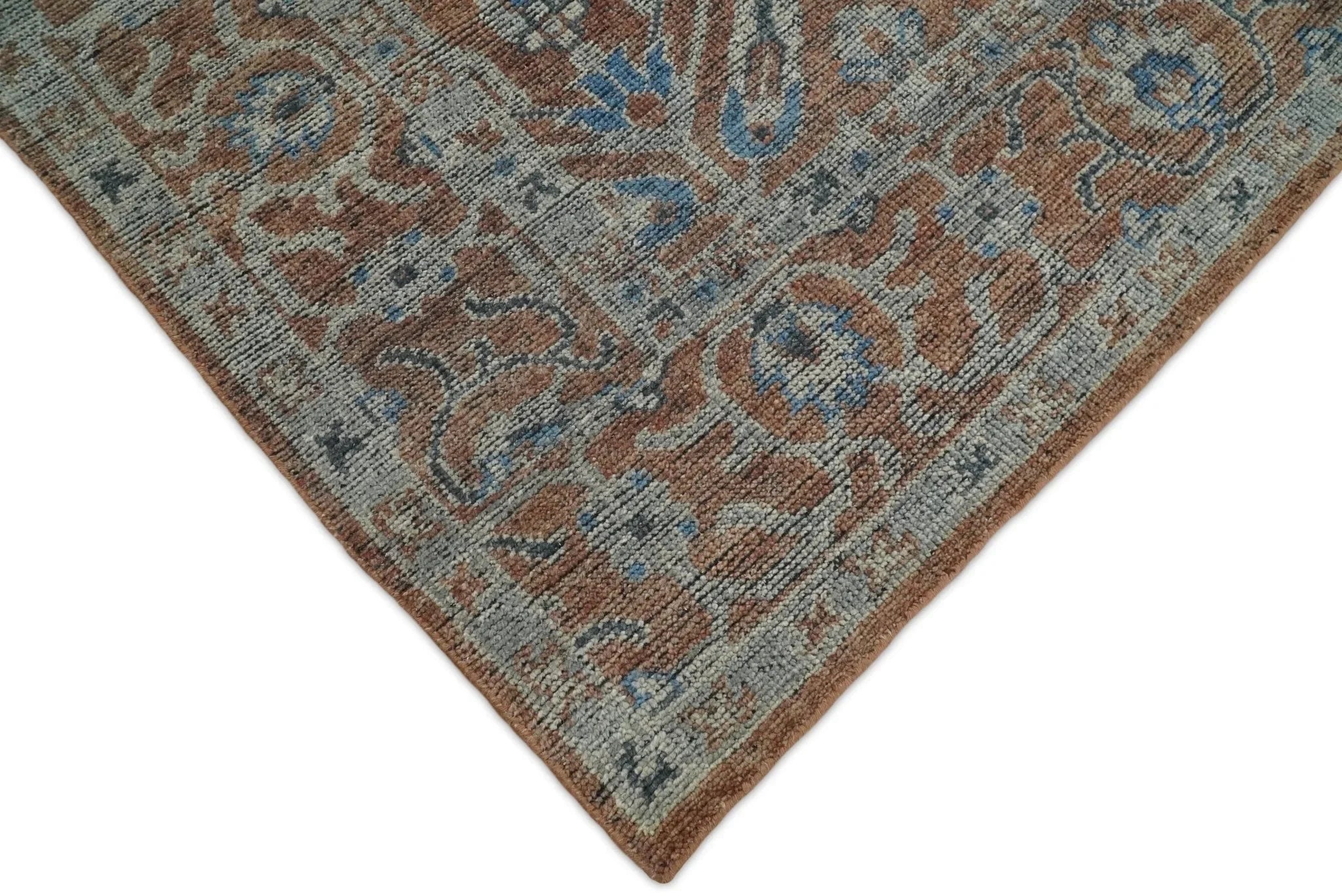 Handmade 8x10 Rust and Blue Traditional Antique Area Rug | TRD2271 - The Rug Decor