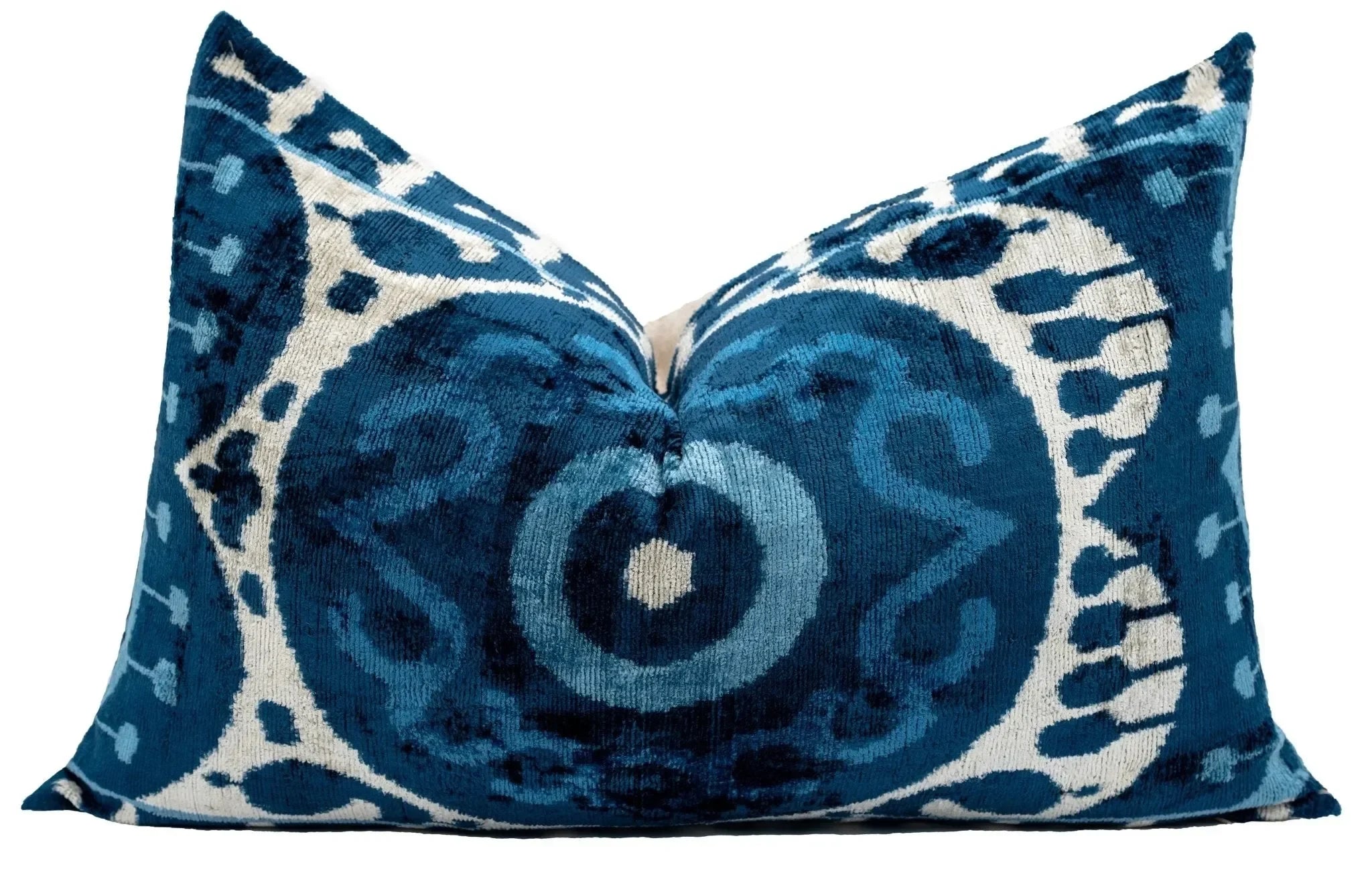 Handmade Blue Medallion Design Throw Pillow - 16x24 inch, Vegetable Dyed with Premium Down Feather Insert - The Mayfair Hall