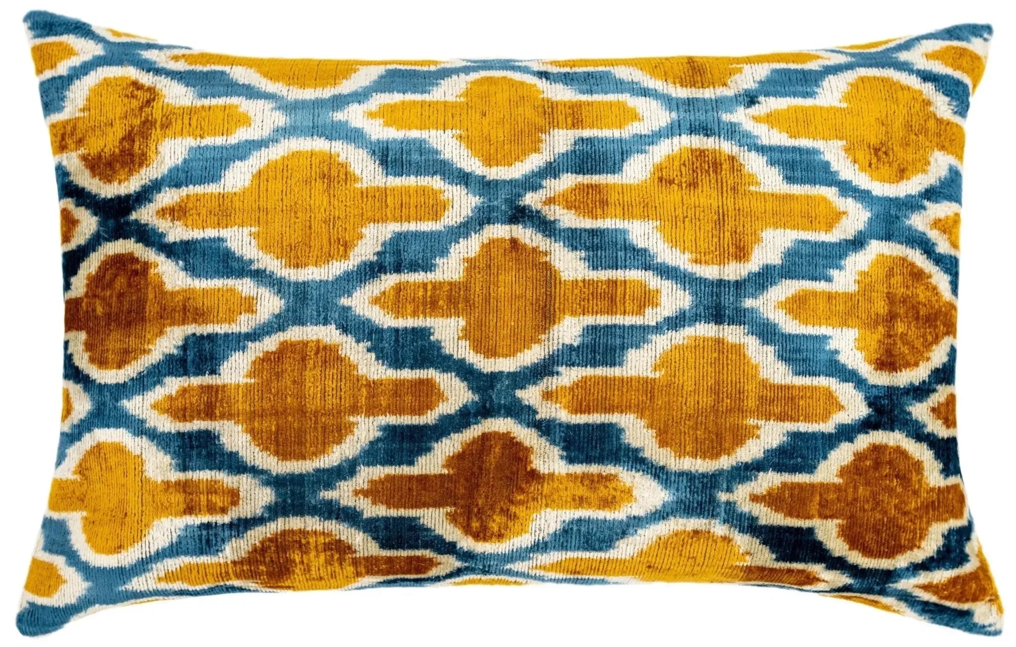 Handmade Throw Pillow Cover & Feather Insert | Gold Blue Geometric | Soft Throw Pillow| Luxury Decorative for Couch | 16 x 24 in - The Mayfair Hall