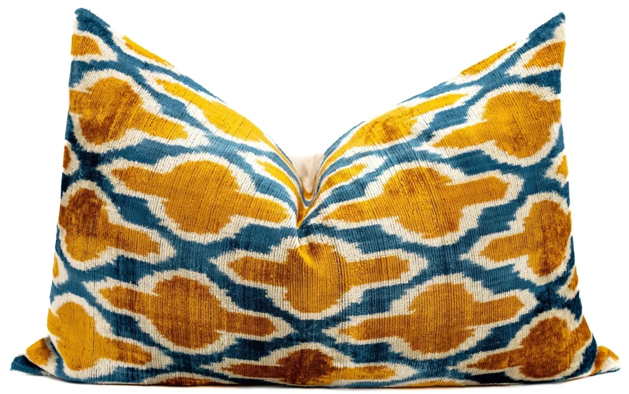 Handmade Throw Pillow Cover & Feather Insert | Gold Blue Geometric | Soft Throw Pillow| Luxury Decorative for Couch | 16 x 24 in - The Mayfair Hall