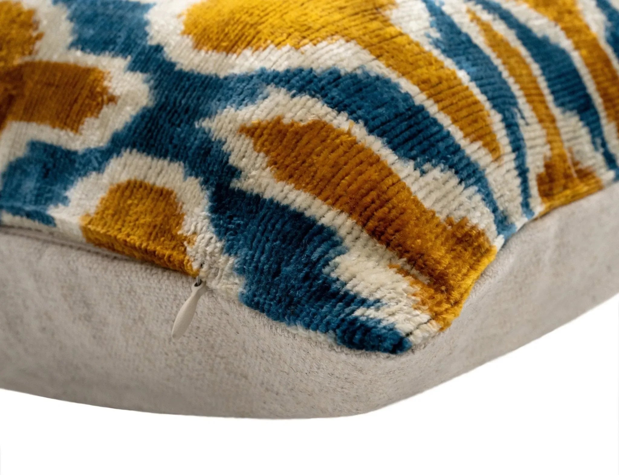 Handmade Throw Pillow Cover & Feather Insert | Gold Blue Geometric | Soft Throw Pillow| Luxury Decorative for Couch | 16 x 24 in - The Mayfair Hall