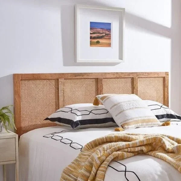 Vienna Mango Wood Rattan Headboard in Natural - The Mayfair Hall