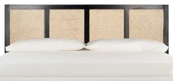 Vienna Mango Wood Rattan Headboard in Black - The Mayfair Hall