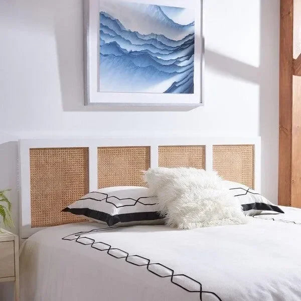 Vienna Mango Wood Rattan Headboard in White Wash - The Mayfair Hall