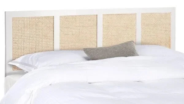 Vienna Mango Wood Rattan Headboard in White Wash - The Mayfair Hall