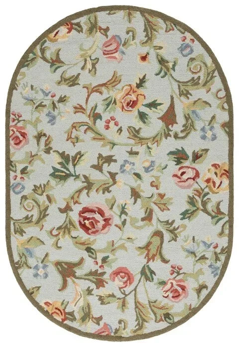 Chelsea Wool Rug in Ivory and Sage with Floral Design - The Mayfair Hall