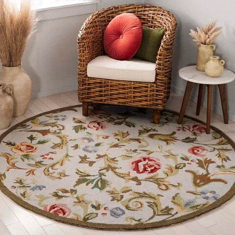 Chelsea Wool Rug in Ivory and Sage with Floral Design - The Mayfair Hall