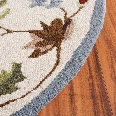 Chelsea Wool Rug in Ivory and Green with Floral Design - The Mayfair Hall