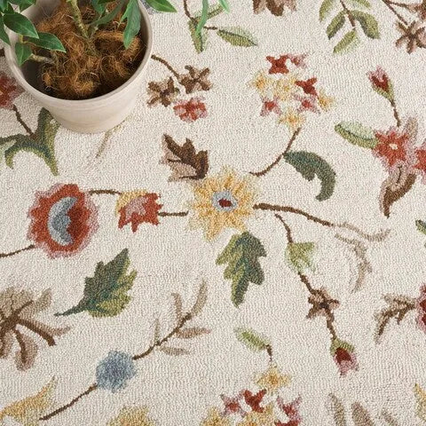 Chelsea Wool Rug in Ivory and Green with Floral Design - The Mayfair Hall