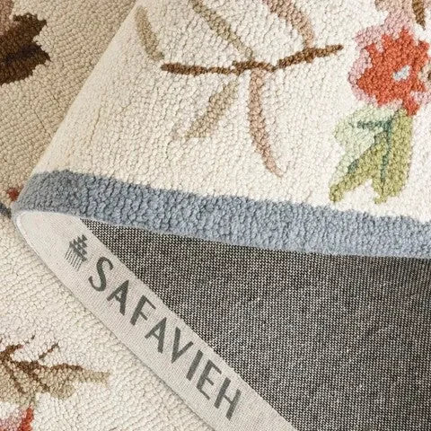 Chelsea Wool Rug in Ivory and Green with Floral Design - The Mayfair Hall