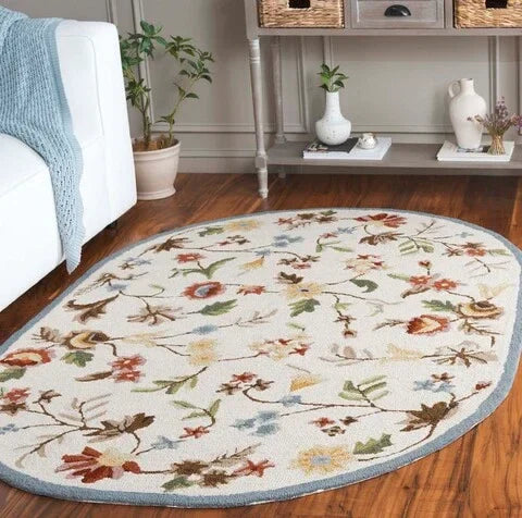 Chelsea Wool Rug in Ivory and Green with Floral Design - The Mayfair Hall