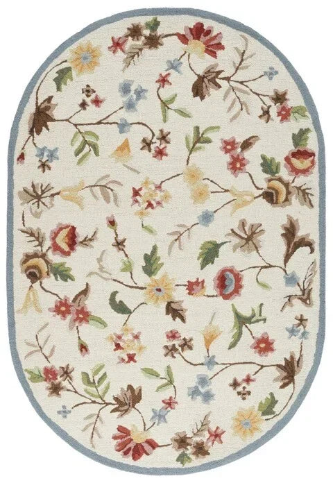 Chelsea Wool Rug in Ivory and Green with Floral Design - The Mayfair Hall