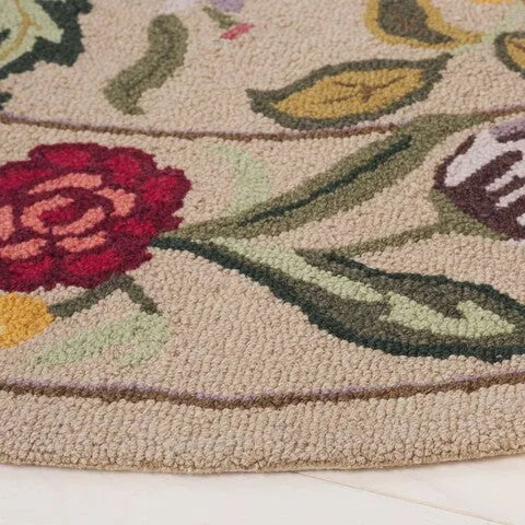 Chelsea Wool Rug in Beige and Pink with Floral Design - The Mayfair Hall