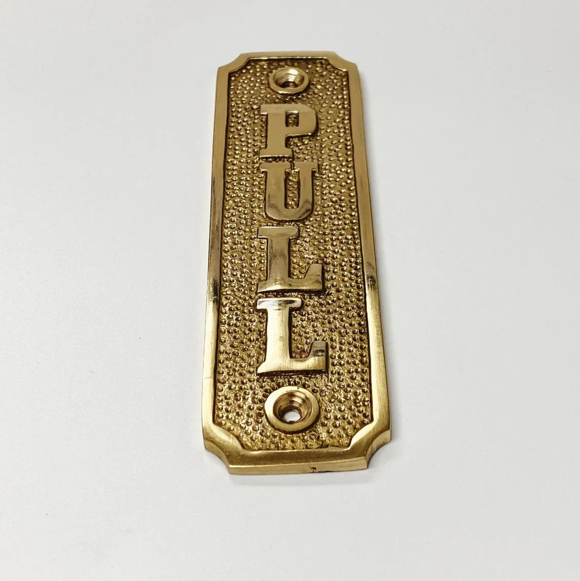 Brass Door Sign "Pull" 5-1/2 in. Vintage Door Plaque