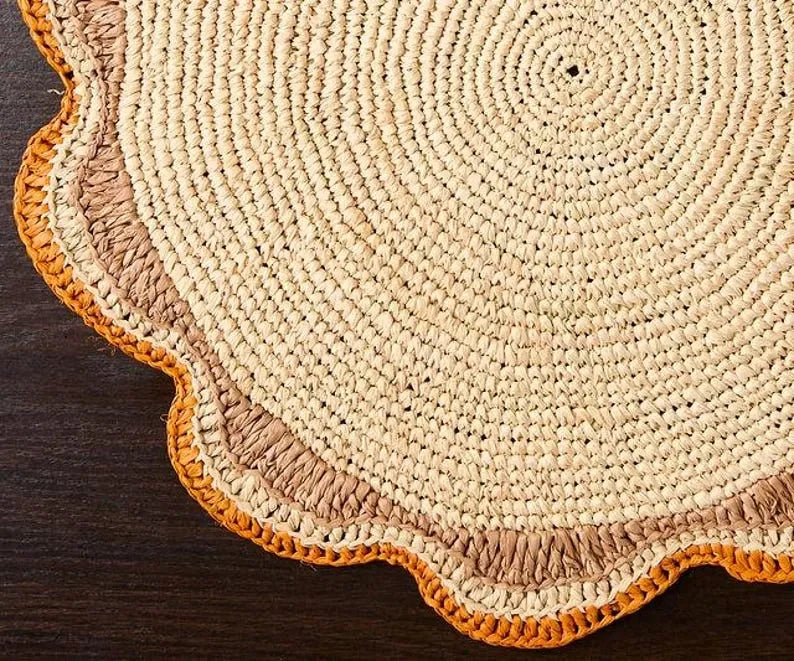Round Raffia Woven Placemat - Handmade Crochet Style Table Mats for Garden Party Decor, Rustic Natural Fiber Dining Table Accessory - The Mayfair Hall