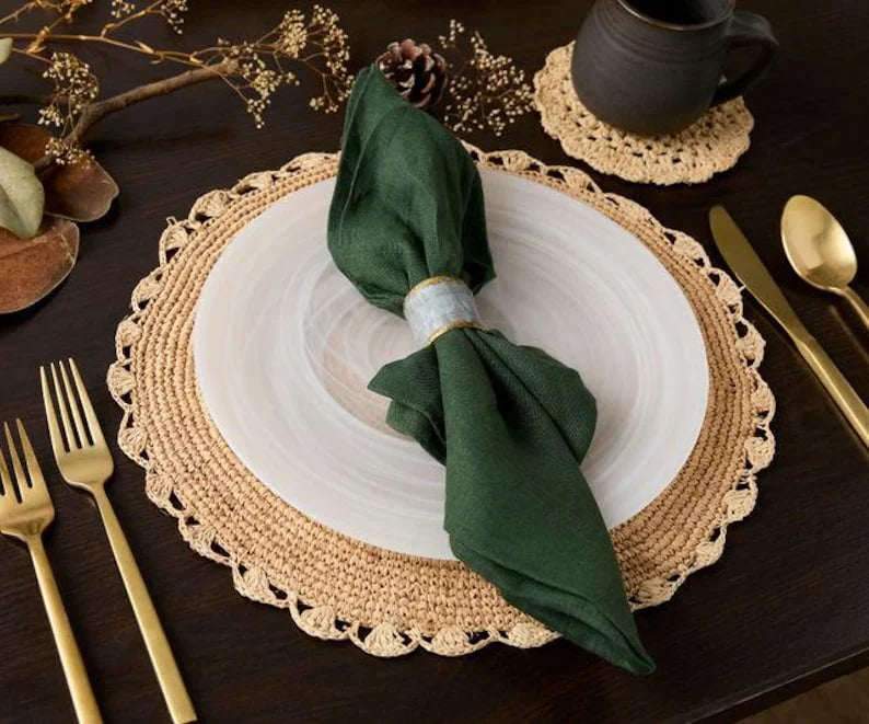 Handmade Raffia Woven Placemat – Round Table Mats for Kitchen Dining Table Top Rug Mats & Dinner Table Mates
