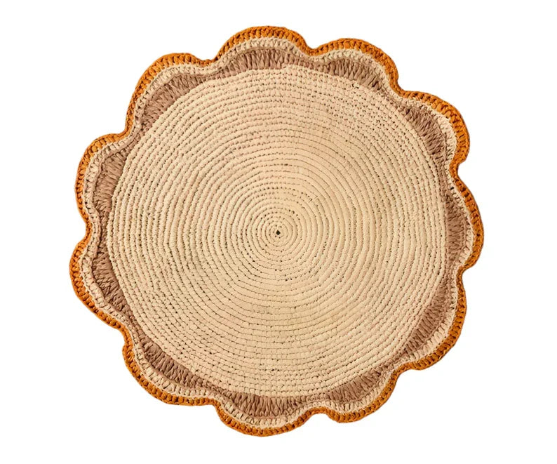 Round Raffia Woven Placemat - Handmade Crochet Style Table Mats for Garden Party Decor, Rustic Natural Fiber Dining Table Accessory - The Mayfair Hall