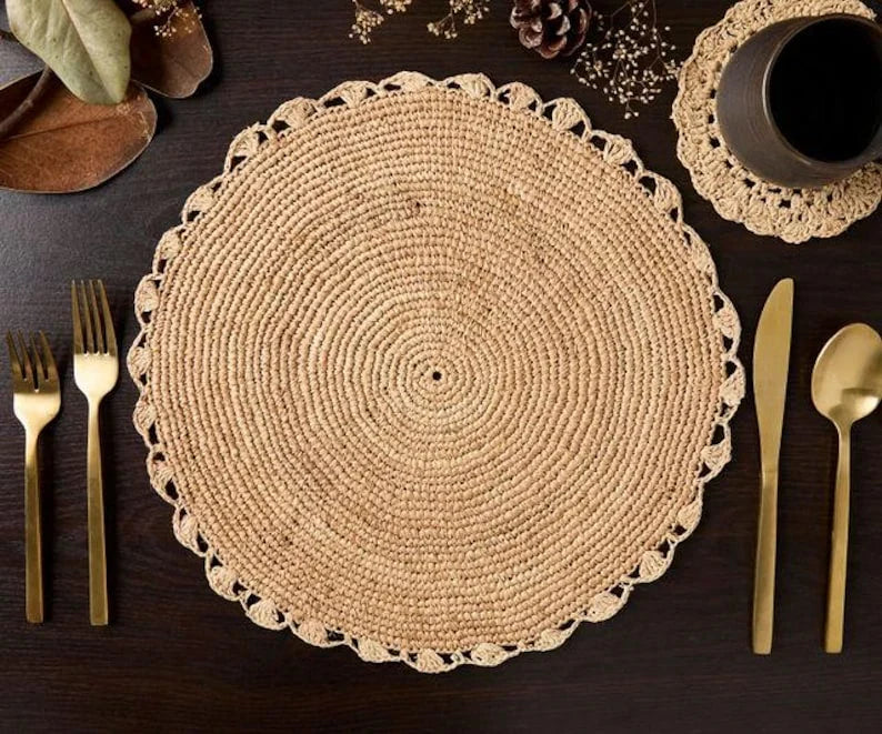 Handmade Raffia Woven Placemat – Round Table Mats for Kitchen Dining Table Top Rug Mats & Dinner Table Mates